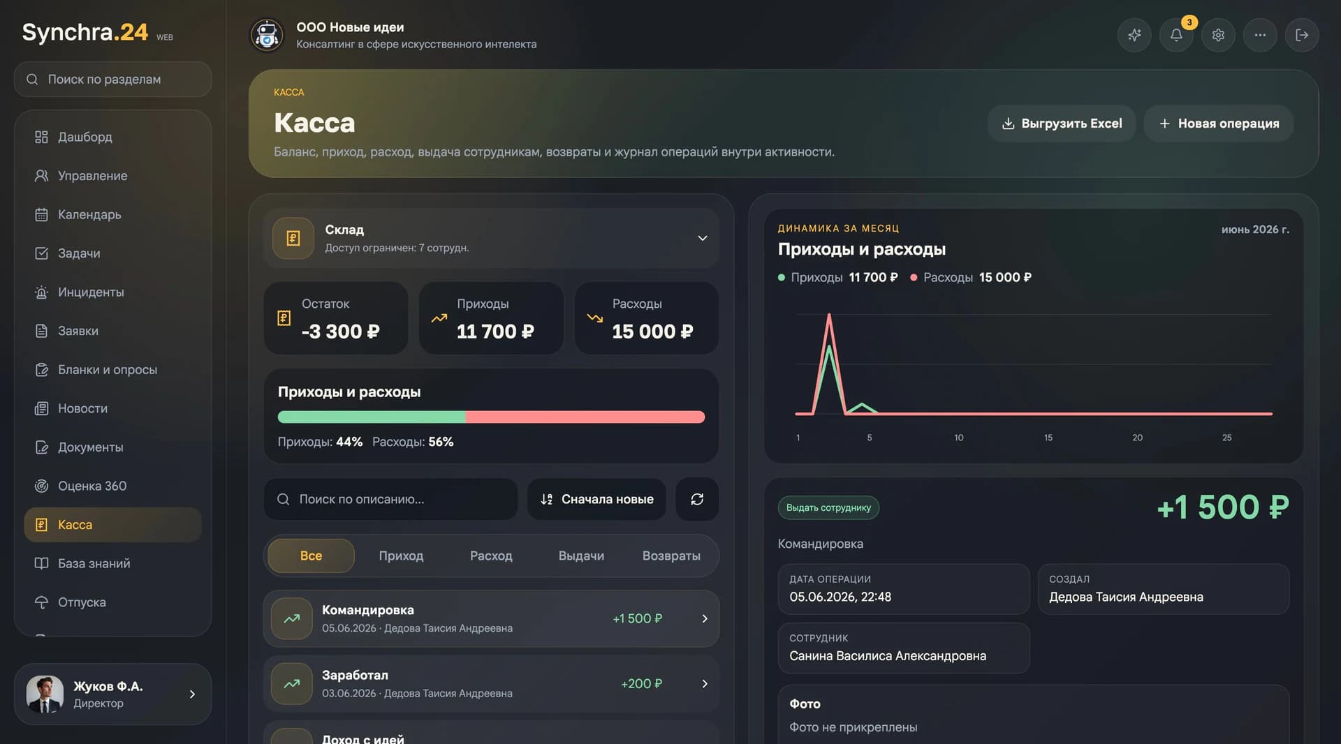 Web-интерфейс Synchra.24: касса