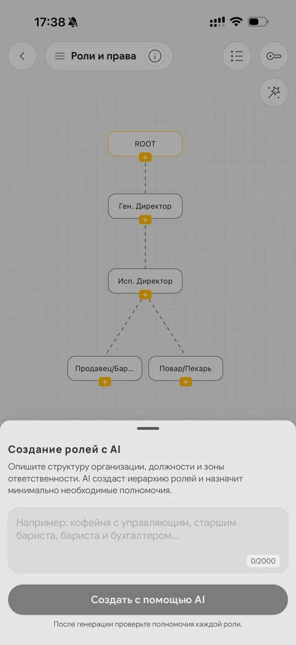 Создание ролевой системы компании с помощью AI в Synchra24 1.2.1