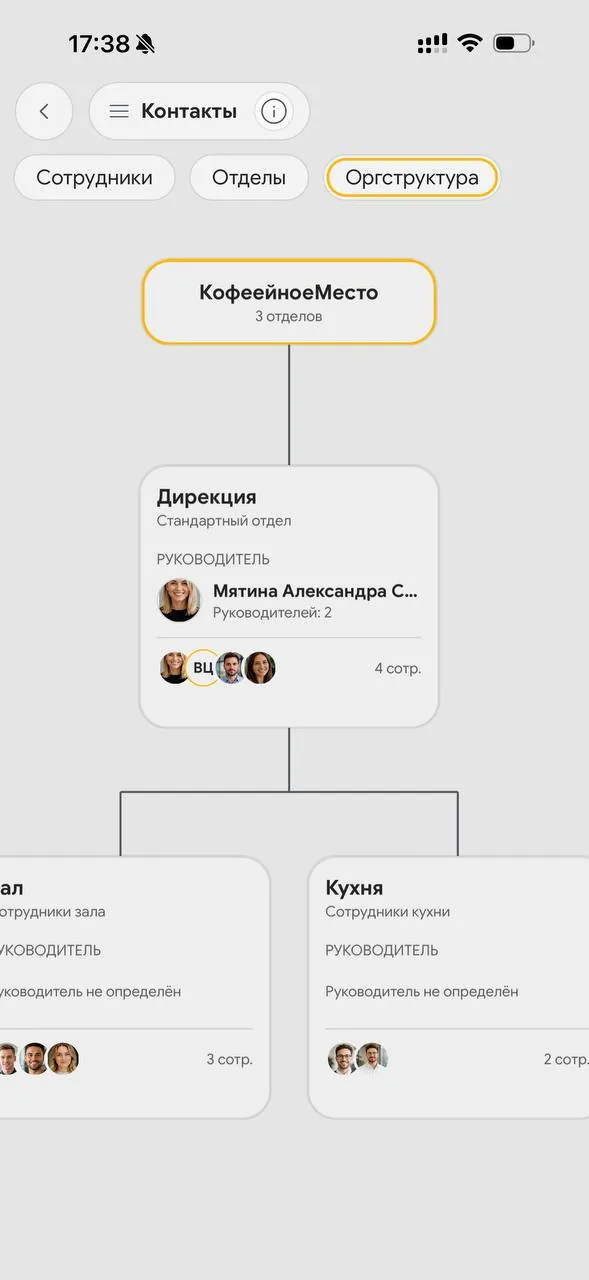 Организационная структура компании в контактах Synchra24 1.2.1